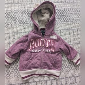 Roots Baby Girl Sherpa Teddy Bear Hoodie Sweater Jacket Sz 3-6 Months